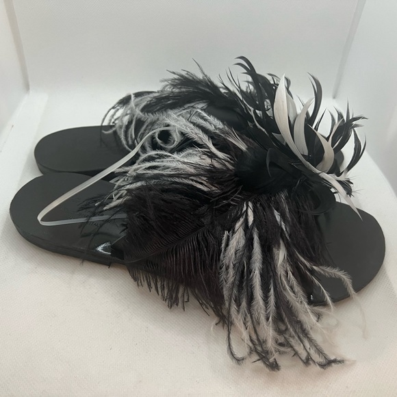GIA COUTURE Women’s Black Leather Feathers Sandals Slippers SZ 38 New Authentic - Picture 5 of 10